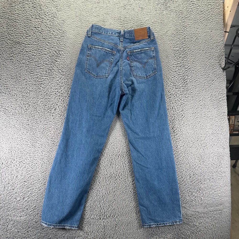 Levi's Ribcage Jeans Womens 28x29 Blue Denim Straight Leg Ankle Faded Distressed - Picture 6 of 12